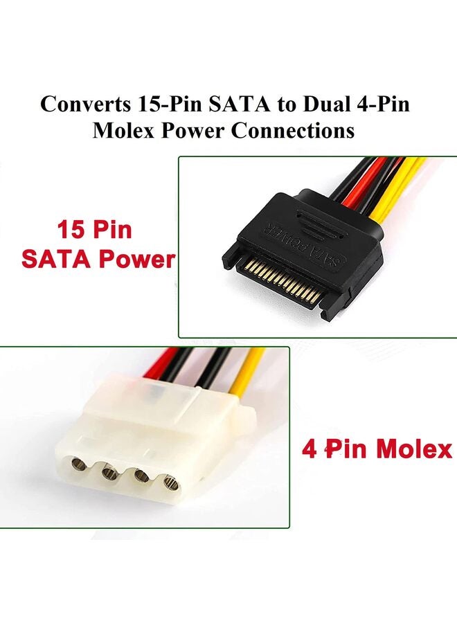 يُسلِّم كابل محول طاقة من 15 سنًا SATA ذكر إلى 4 سنون Molex IDE أنثى Y Splitter، كابل إمداد طاقة تمديد للقرص الصلب لـ HDD/SSD/SD ROM (7.8 بوصة) - Image 2