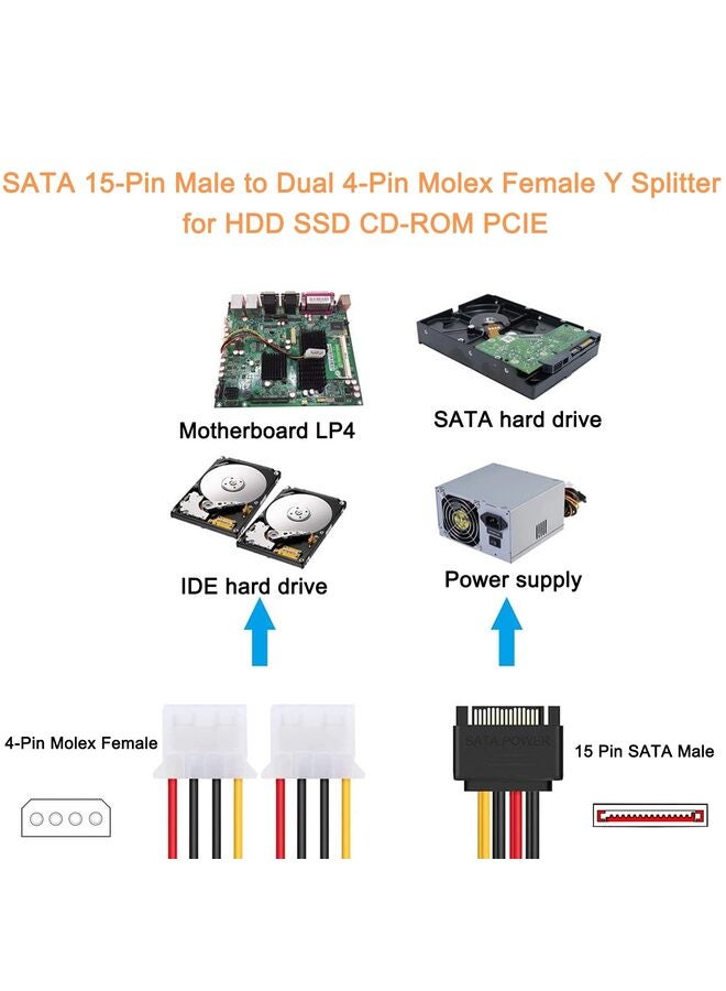 يُسلِّم كابل محول طاقة من 15 سنًا SATA ذكر إلى 4 سنون Molex IDE أنثى Y Splitter، كابل إمداد طاقة تمديد للقرص الصلب لـ HDD/SSD/SD ROM (7.8 بوصة) - Image 5