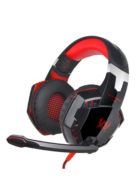 Gaming Headset Surround Stereo Gaming Headphones with Noise Cancelling Mic, LED Lights and Soft Memory Earmuffs for PS4, Nintendo Switch, PC Mac Computer Games (Red) Wired