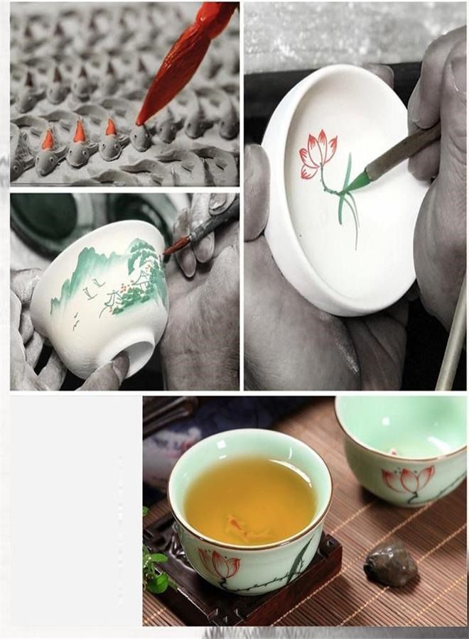 Ceramic Gongfu Tea Canister with Hand-painted Lotus Design: Aesthetic and Functional Tea Leaf Storage Jar, crafted in Celadon Porcelain  - Image 4