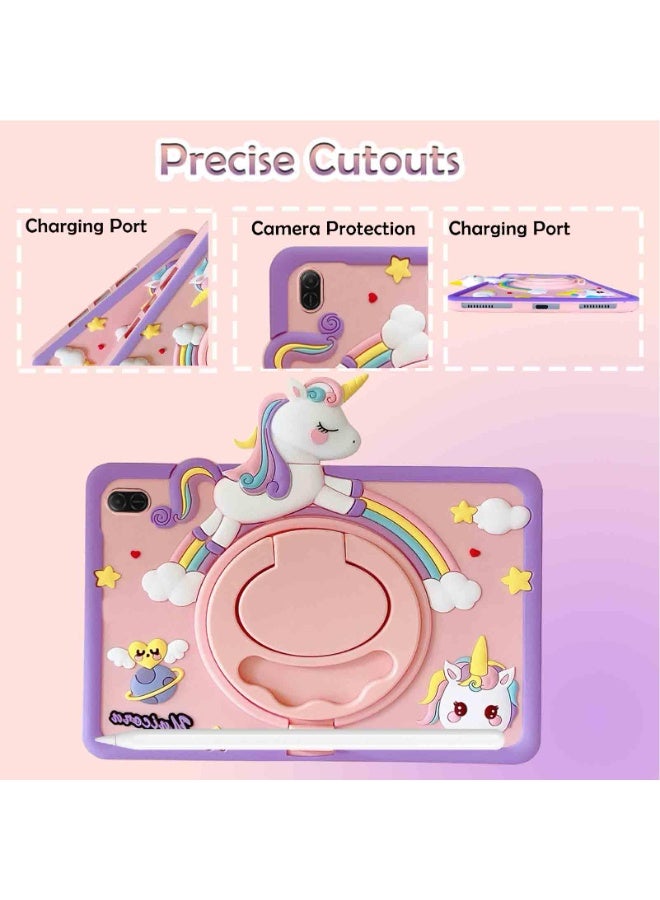general Kids Case Compatible with Xiaomi Redmi Pad 2 11 Inch 2025 Shockproof Silicone Unicorn Cover with Pencil Holder, 360° Rotating Handle Stand - Image 4