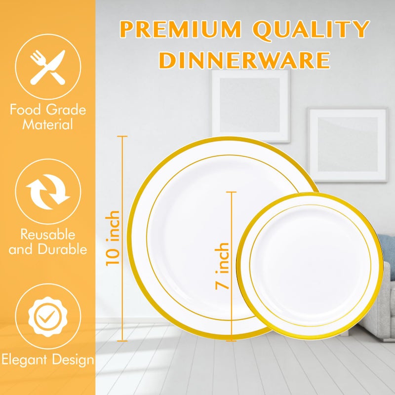 JollyPack 100 Piece Plastic Party Plates  Disposable Gold Plastic Plates  Include 10 Inch Disposable Dinner Plates 50pcs and 7 Inch Dessert Plates Premium Party and Wedding Halloween Plates - Image 3