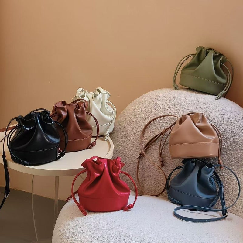 Sheepskin Pleated Cloud Bucket Bag New Accessible Luxury High Quality Niche Design Lucky Bag Drawstring Bag Exquisite Crossbody Bag - Image 5