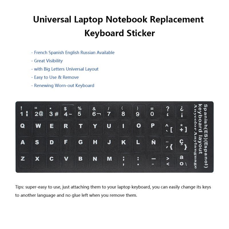 Spanish Replacement Keyboard Sticker with Big Letters Non-Transparent Universal for Laptop Notebook - Image 2