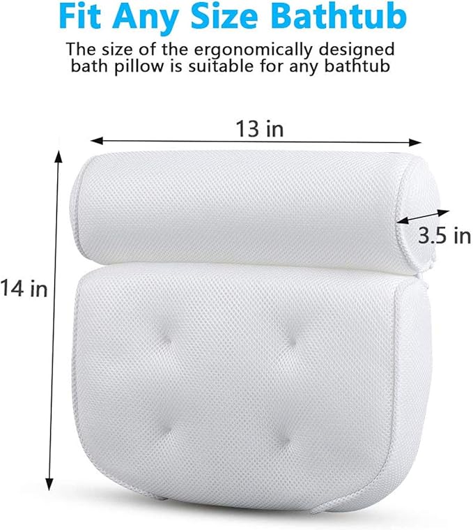 TAYLOR BROWN SPA BATH PILLOW WITH HEAD NECK SHOULDER AND BACK SUPPORT NONSLIP EXTRA THICK SOFT AND LARGE 38X35CM FOR THE ULTIMATE RELAXATION EXPERIENCE FITS ANY TUB WHITE