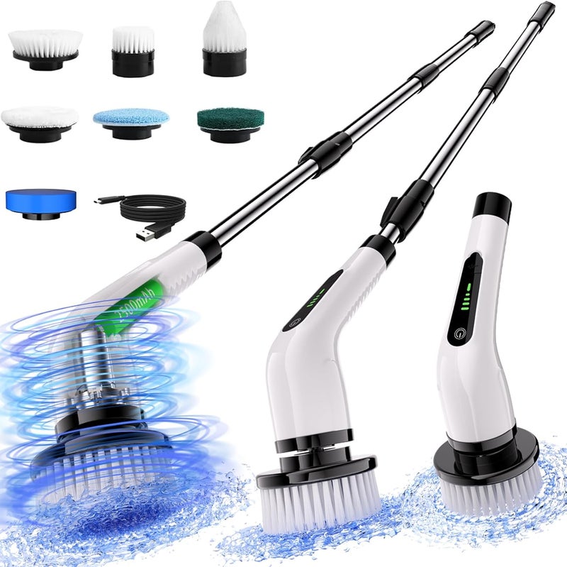 فرشاة تنظيف كهربائية دوارة، فرشاة تنظيف لاسلكية مع 7 رؤوس فرش قابلة للاستبدال، فرشاة تنظيف دش مع مقبض قابل للتعديل والفصل للحمام، حوض الاستحمام، البلاط، الأرضية، السيارة - Image 1