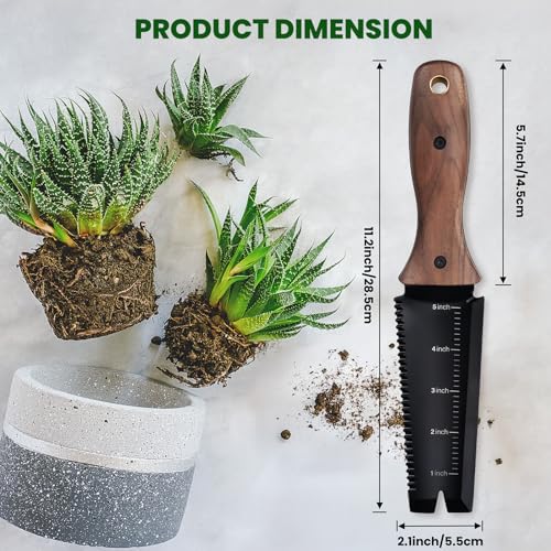 PERWIN Hori Hori Garden Knife, Garden Tools with Sheath, 6" Stainless Steel Blade with Cutting Edge, Full-Tang Walnut Ergonomic Wood Handle with Hanging Hole, Weeding, Planting, Digging - Image 2