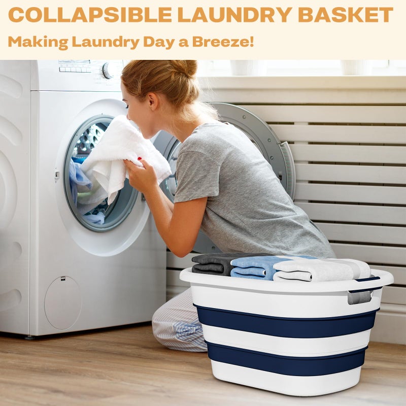 OOAMBB 43L(11.5Gallon) Collapsible Laundry Baskets plastic, Pop Up Laundry hamper/Storage Container, Foldable Laundry Basket with Large Capacity,Sturdy,Space Saver (Blue, 2 Packs) - Image 2