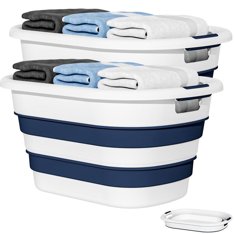 OOAMBB 43L(11.5Gallon) Collapsible Laundry Baskets plastic, Pop Up Laundry hamper/Storage Container, Foldable Laundry Basket with Large Capacity,Sturdy,Space Saver (Blue, 2 Packs) - Image 1