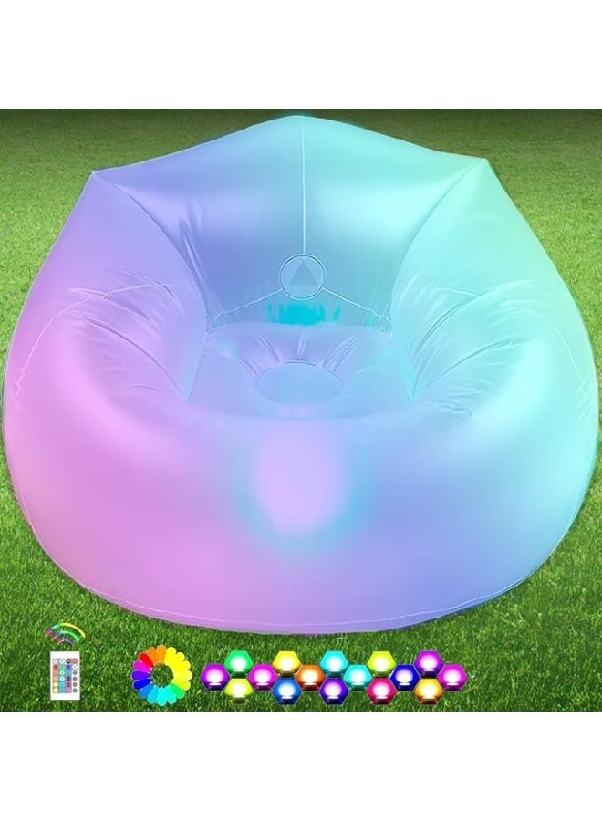 بريز أريكة LED قابلة للنفخ للأطفال,مضيئة تنفجر كرسي الكرسي,كرسي الهواء الخفيف للطي للبنات والفتيان,أريكة لعبة قابلة للنفخ للغرف,التخييم,حمام سباحة (أبيض متجمد، بدون مضخة) - Image 1