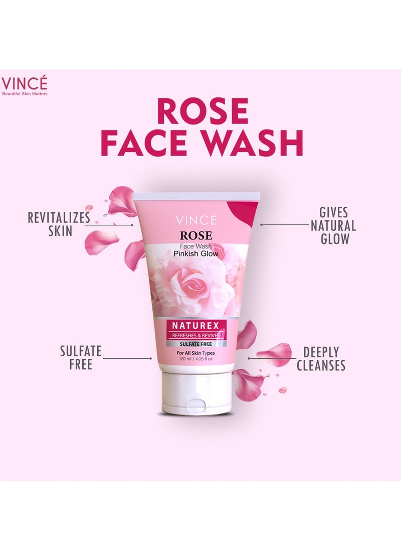 VINCE - Rose Face Wash - Pack of 3 – Pinkish Glow – Deep Cleansing & Hydrating – Removes Dirt & Impurities, Enhances Skin Tone & Natural Radiance, Leaves Skin Soft & Nourished – Sulfate-Free, 120ml Each - Image 1