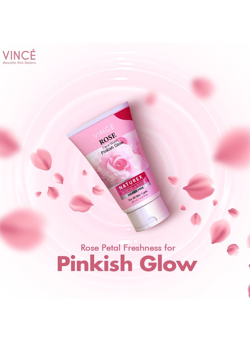 VINCE - Rose Face Wash - Pack of 3 – Pinkish Glow – Deep Cleansing & Hydrating – Removes Dirt & Impurities, Enhances Skin Tone & Natural Radiance, Leaves Skin Soft & Nourished – Sulfate-Free, 120ml Each - Image 1