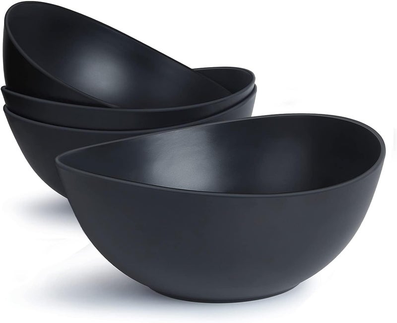 ECOHAGOU 96 Serving Bowls 84oz Bamboo Fiber Salad Set of 4 Large for Kitchen Deep Oval for Salad Vegetable Fruit Pasta Ramen Lightweight  Easy to Clean Matte Black - Image 1