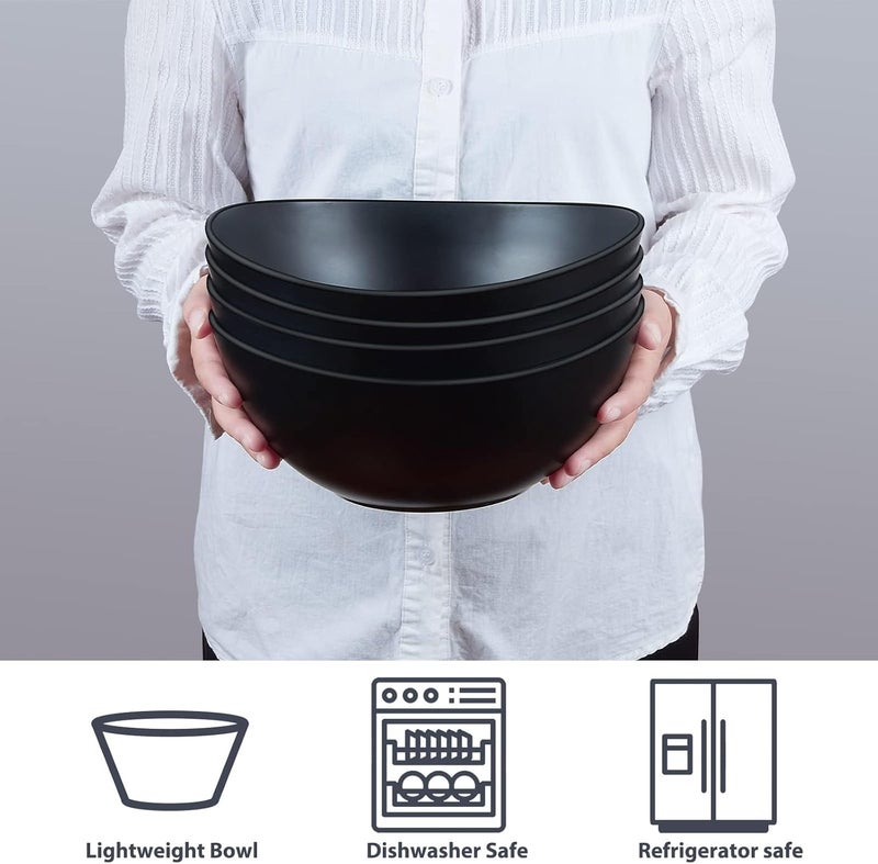ECOHAGOU 96 Serving Bowls 84oz Bamboo Fiber Salad Set of 4 Large for Kitchen Deep Oval for Salad Vegetable Fruit Pasta Ramen Lightweight  Easy to Clean Matte Black - Image 3