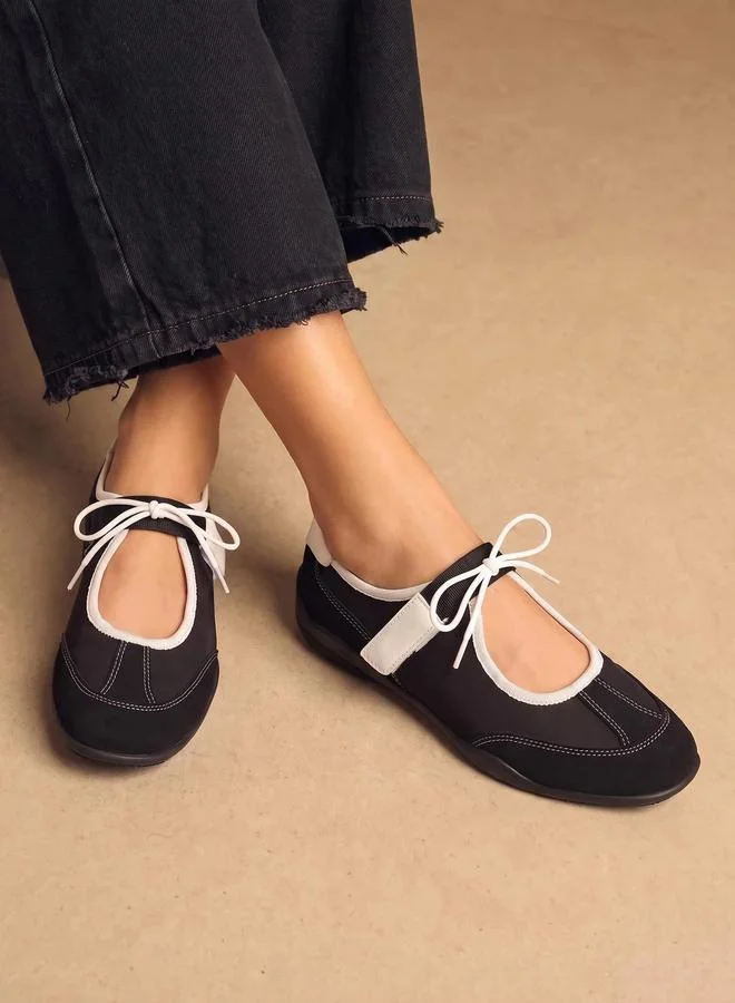 Styli  Black Contrast Trim Round Toe Sneakerina for Women | Best Price UAE