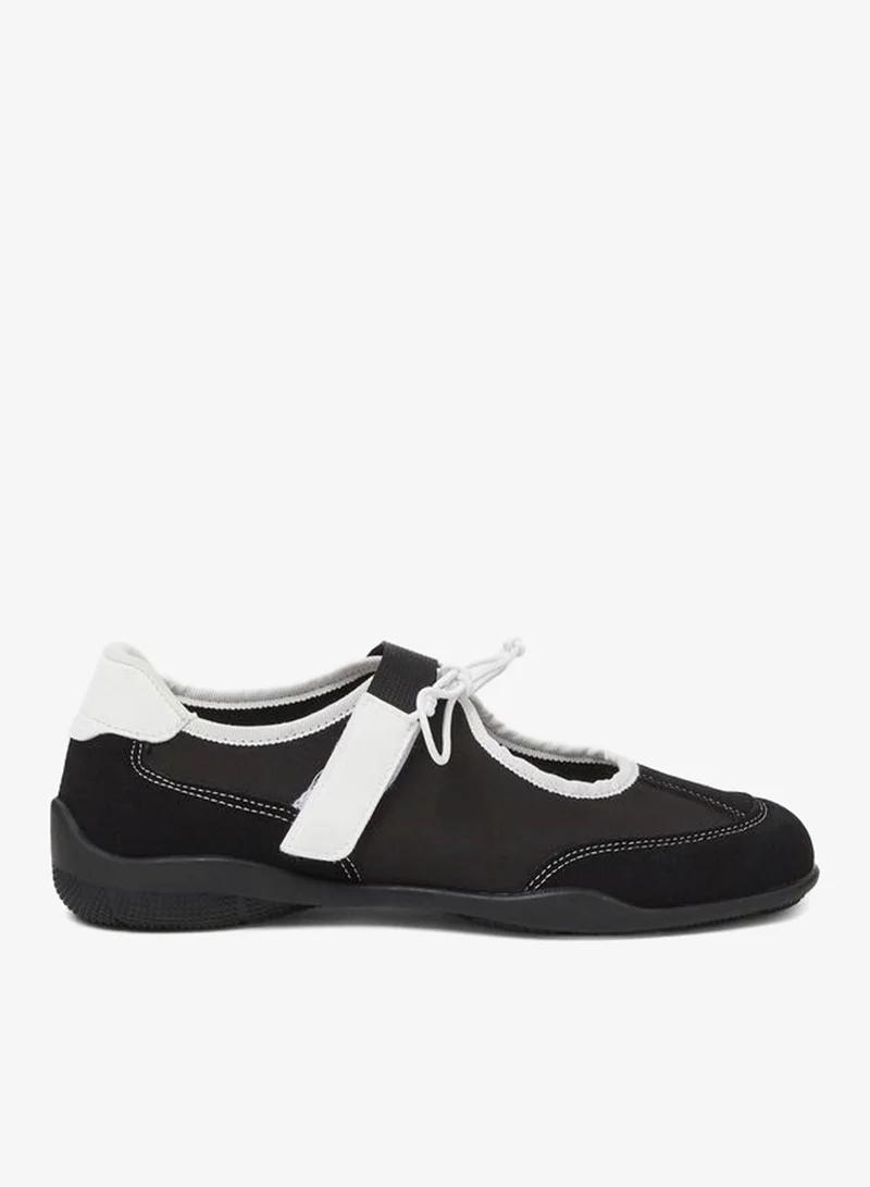 Black Contrast Trim Round Toe Sneakerina