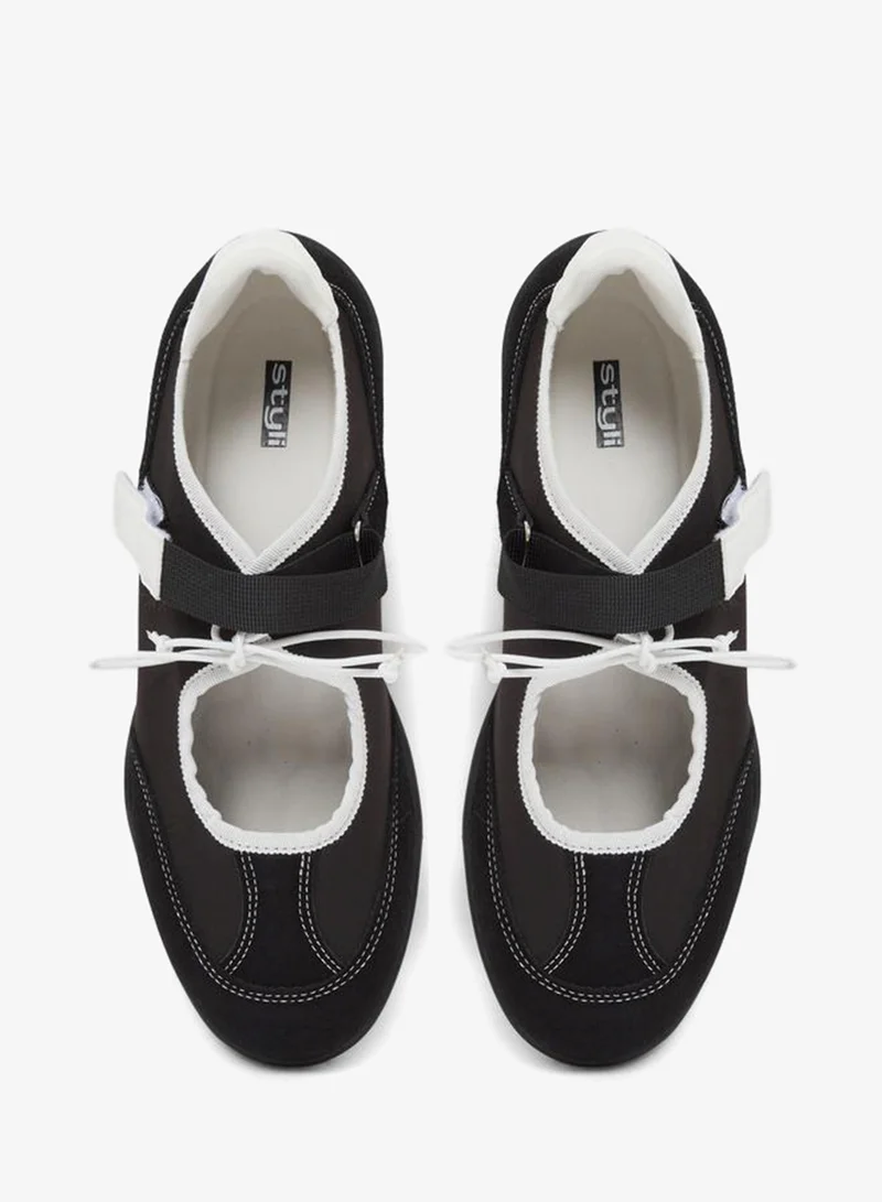 Styli  Black Contrast Trim Round Toe Sneakerina for Women | Best Price UAE