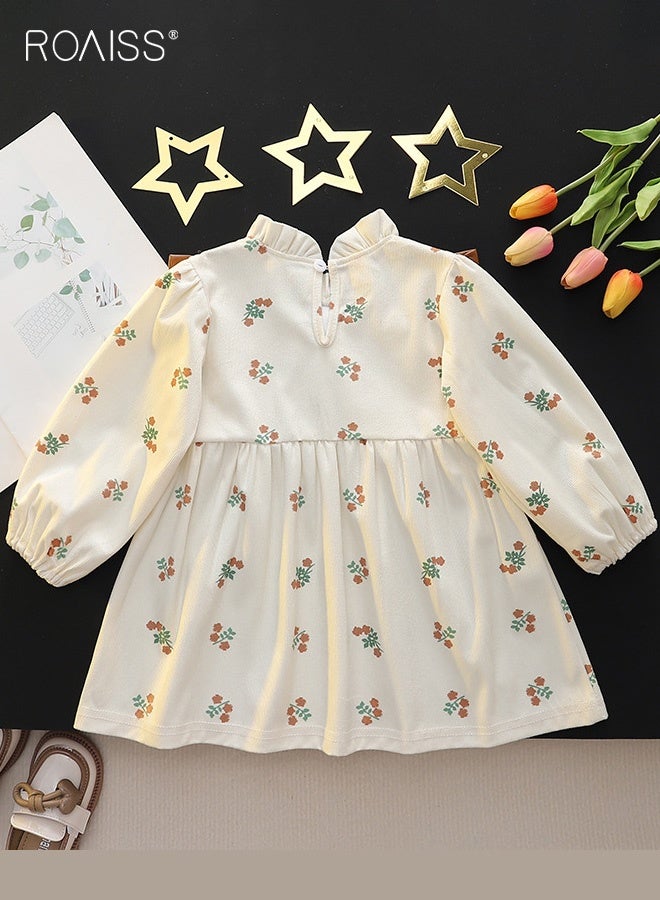 roaiss Toddler Girls Stylish Dress, Puff Sleeve Round Neck A-line Dress for Little Girls, Skin-friendly Breathable Frock with Floral Patterns, Suitable for Daily Wear and Outdoor Activities - Image 2
