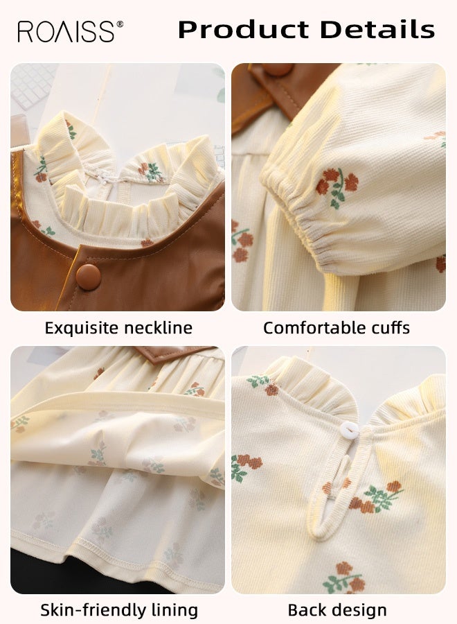 roaiss Toddler Girls Stylish Dress, Puff Sleeve Round Neck A-line Dress for Little Girls, Skin-friendly Breathable Frock with Floral Patterns, Suitable for Daily Wear and Outdoor Activities - Image 4