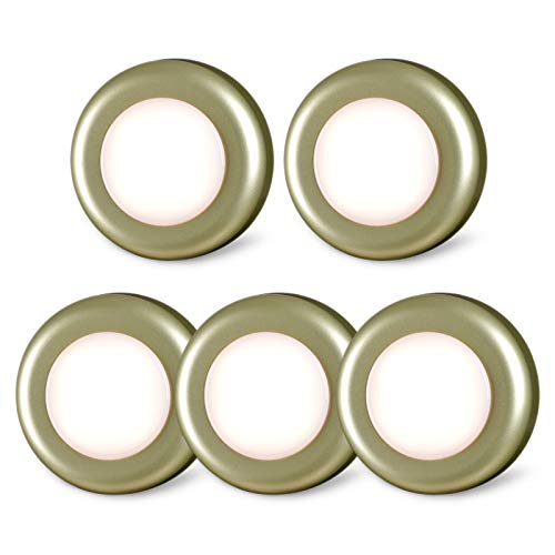 STAR-SPANGLED 5 Pack 2.8” Push Tap Lights, Stick on Touch Puck Lights AAA Battery Operated, LED Sticky Button Lamps for Classroom, Kitchen, Under Cabinet, Closet (Golden, Warm White) - Image 1