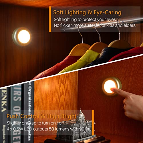 STAR-SPANGLED 5 Pack 2.8” Push Tap Lights, Stick on Touch Puck Lights AAA Battery Operated, LED Sticky Button Lamps for Classroom, Kitchen, Under Cabinet, Closet (Golden, Warm White) - Image 2