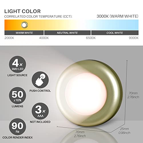 STAR-SPANGLED 5 Pack 2.8” Push Tap Lights, Stick on Touch Puck Lights AAA Battery Operated, LED Sticky Button Lamps for Classroom, Kitchen, Under Cabinet, Closet (Golden, Warm White) - Image 4