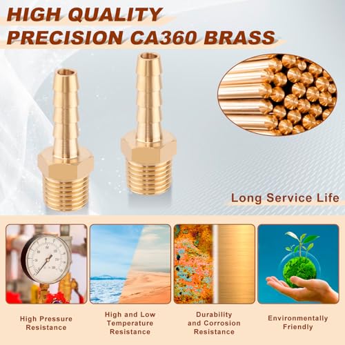 Boeray 5pcs Brass Hose Barb Fittings 1/4 Inch Barb to 1/4 Inch NPT Male Thread Air Hose Fittings Adapter Connector Water Fuel Air Line Fittings 1/4” Barb × 1/4” NPT Brass Fittings - Image 3