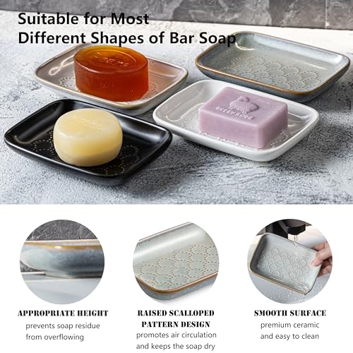 Gomakren Ceramic Soap Dish with Raised Scalloped Design, Versatile Soap Holder & Tray for Bathroom and Kitchen Sink, Prevents Soggy Soap, Rustic Modern Decor, Easy to Clean, Gray (5.59" x 4.02") - Image 3