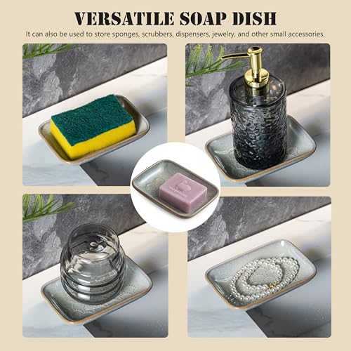 Gomakren Ceramic Soap Dish with Raised Scalloped Design, Versatile Soap Holder & Tray for Bathroom and Kitchen Sink, Prevents Soggy Soap, Rustic Modern Decor, Easy to Clean, Gray (5.59" x 4.02") - Image 5