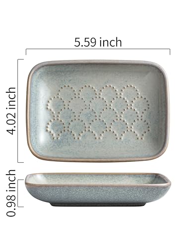 Gomakren Ceramic Soap Dish with Raised Scalloped Design, Versatile Soap Holder & Tray for Bathroom and Kitchen Sink, Prevents Soggy Soap, Rustic Modern Decor, Easy to Clean, Gray (5.59" x 4.02") - Image 2