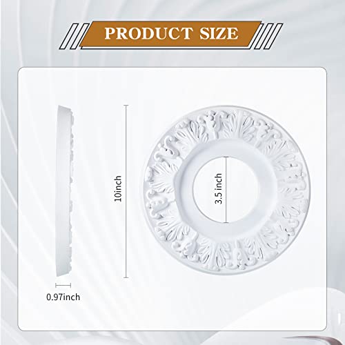 Liliful 2 Pieces Ceiling Medallion Molded White PU Ceiling Medallions for Light Fixtures Cover Decorative Plate for Replacement Canopies Home Chandelier Fans 10OD x35ID - Image 3