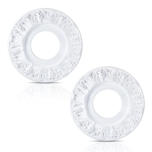 Liliful 2 Pieces Ceiling Medallion Molded White PU Ceiling Medallions for Light Fixtures Cover Decorative Plate for Replacement Canopies Home Chandelier Fans 10OD x35ID - Image 1