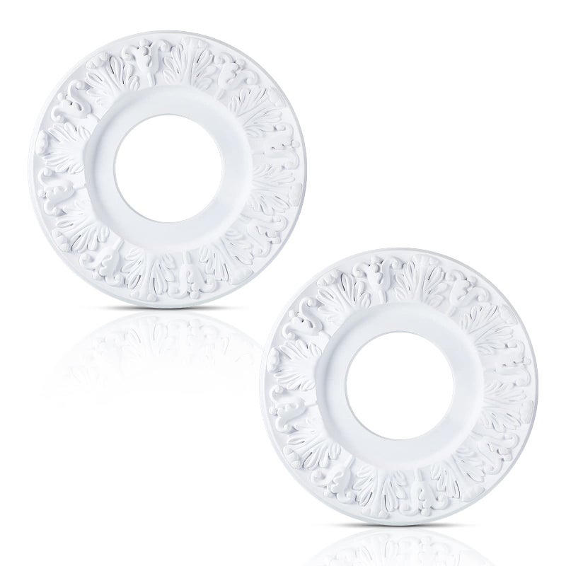 Liliful 2 Pieces Ceiling Medallion Molded White PU Ceiling Medallions for Light Fixtures Cover Decorative Plate for Replacement Canopies Home Chandelier Fans 10OD x35ID - Image 2