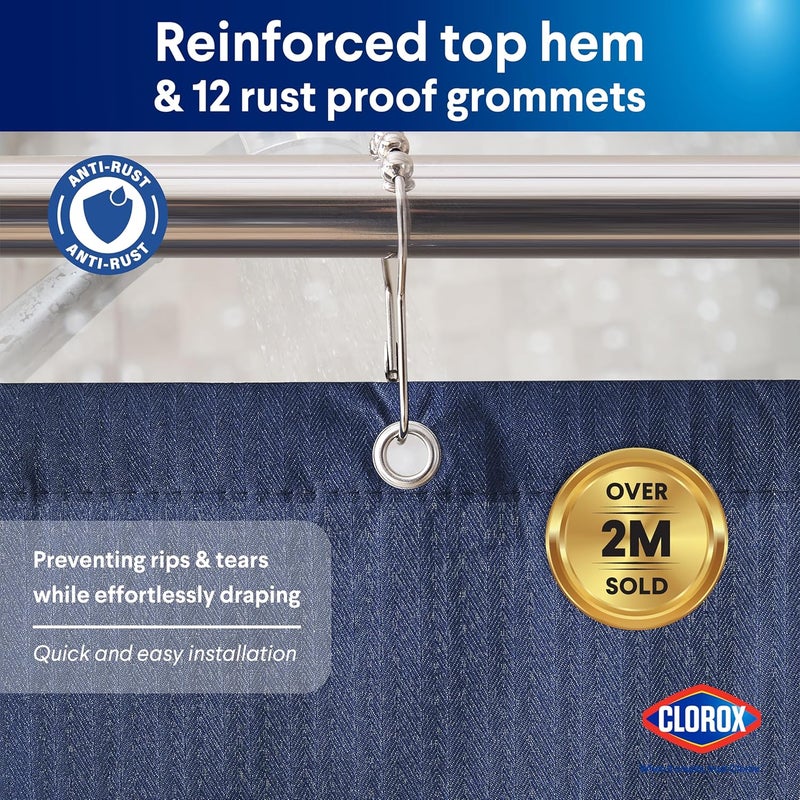 Clorox 2-in-1 Bathroom Shower Curtain Liner, Durable Fabric, Weighted Magnets for Bath Water Control, Washable Premium Quality, Modern - 72" x 72" Blue - Image 5