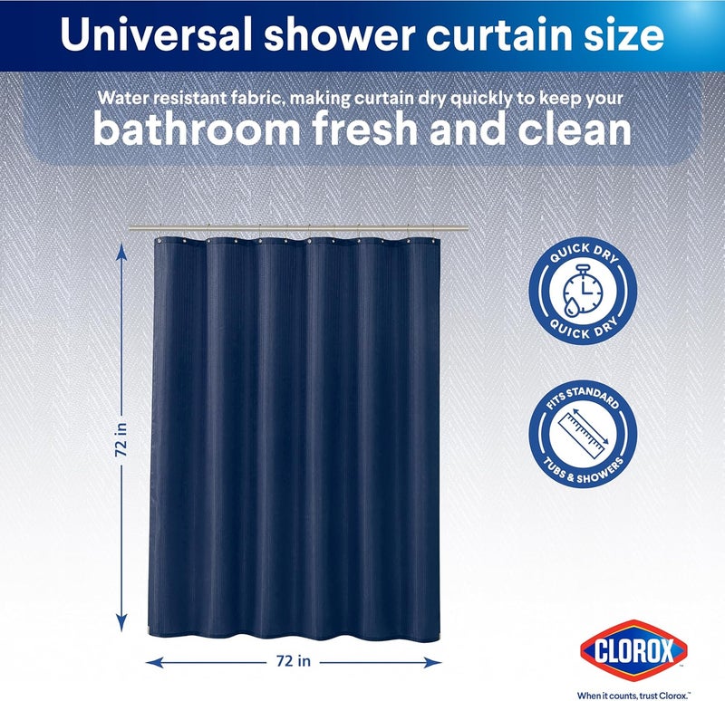 Clorox 2-in-1 Bathroom Shower Curtain Liner, Durable Fabric, Weighted Magnets for Bath Water Control, Washable Premium Quality, Modern - 72" x 72" Blue - Image 2