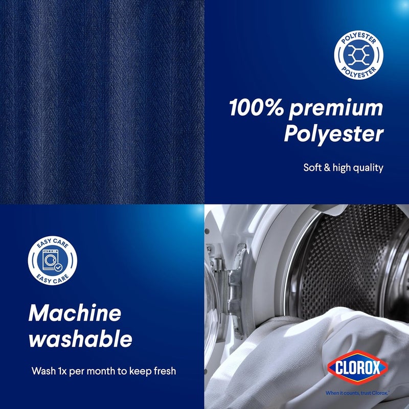 Clorox 2-in-1 Bathroom Shower Curtain Liner, Durable Fabric, Weighted Magnets for Bath Water Control, Washable Premium Quality, Modern - 72" x 72" Blue - Image 3
