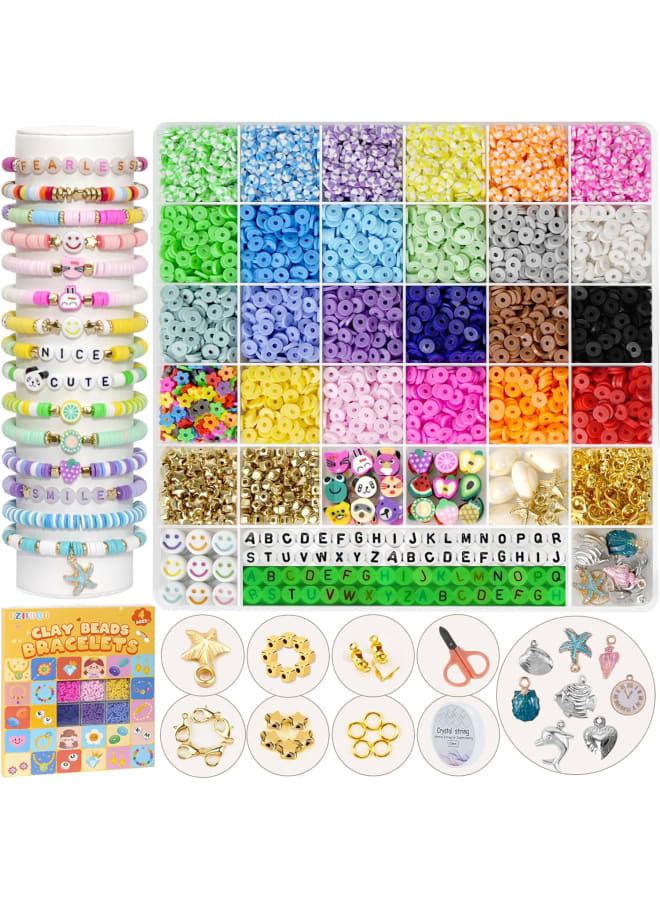 6100Pcs Clay Beads Bracelet Making Kit for Girls 24 Colors Friendship Bracelet Beads Kit with Letter Beads Polymer Heishi Bead for Jewelry Making - Image 1