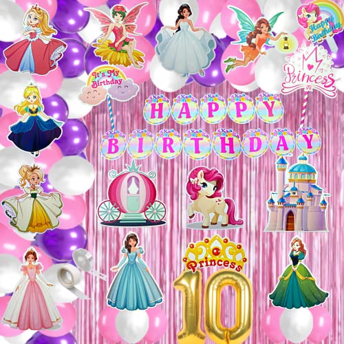 FI - FLICK IN 72 pcs 10th Birthday Decoration for Girls Curtain Backdrop Cutouts 10th Birthday Princess Decoration for Girls Bday Theme Decorations (Pack of 72, Multicolor) - Image 1