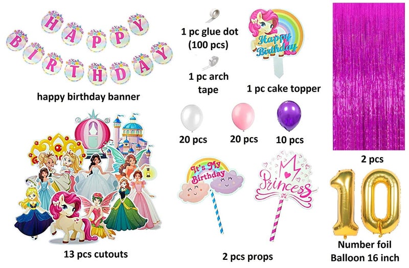 FI - FLICK IN 72 pcs 10th Birthday Decoration for Girls Curtain Backdrop Cutouts 10th Birthday Princess Decoration for Girls Bday Theme Decorations (Pack of 72, Multicolor) - Image 2