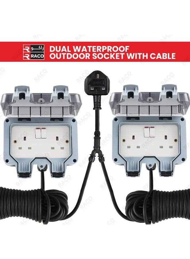 RACO Waterproof Dual Extension Socket 13A with Heavy-Duty Cord IP66 Rated, 220-250V UK Plug | Perfect for Outdoor Uses (3 Meter x 2)  - Image 2