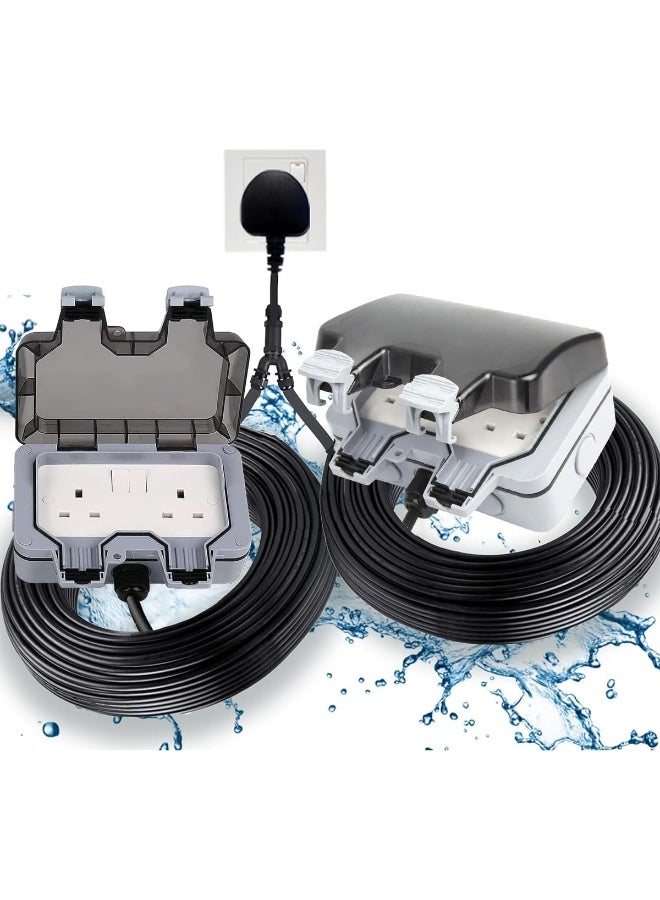 RACO Waterproof Dual Extension Socket 13A with Heavy-Duty Cord IP66 Rated, 220-250V UK Plug | Perfect for Outdoor Uses (3 Meter x 2)  - Image 1