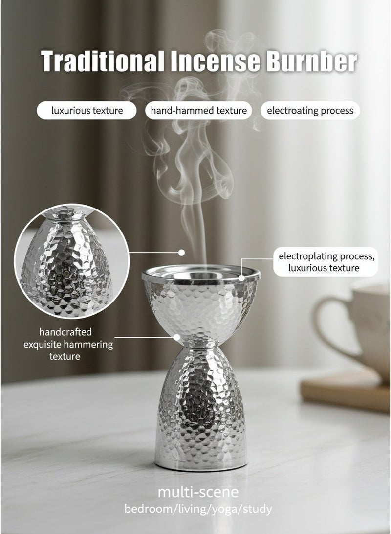 Elegant Metal Incense Burner, Traditional Bakhoor Burner, Incense Holder Aroma Diffuser, Simple Hammered Design, Electroplating Process Suitable For Home Decoration Room decor/Table decor Family Essential, Color Box Independent Packaging, Silvery/Graduation Gift/Eid al-Adha Gifts - Image 2