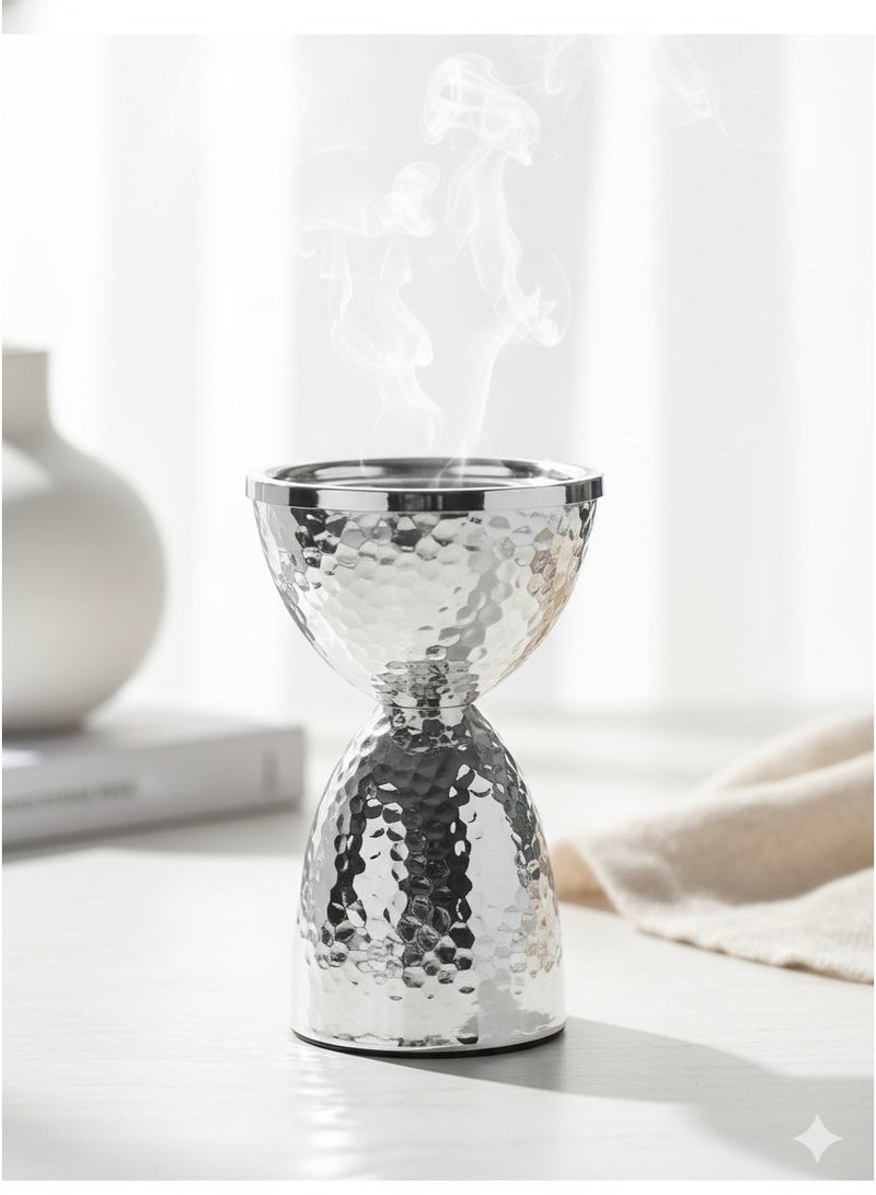 Elegant Metal Incense Burner, Traditional Bakhoor Burner, Incense Holder Aroma Diffuser, Simple Hammered Design, Electroplating Process Suitable For Home Decoration Room decor/Table decor Family Essential, Color Box Independent Packaging, Silvery/Graduation Gift/Eid al-Adha Gifts - Image 5