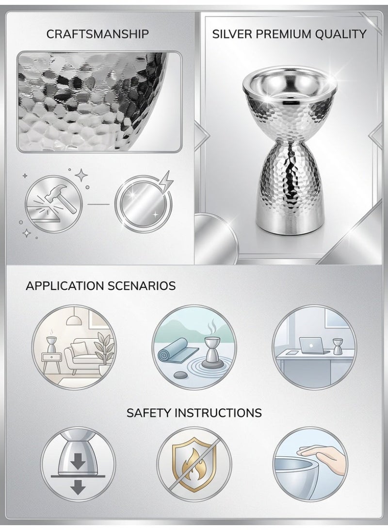 Elegant Metal Incense Burner, Traditional Bakhoor Burner, Incense Holder Aroma Diffuser, Simple Hammered Design, Electroplating Process Suitable For Home Decoration Room decor/Table decor Family Essential, Color Box Independent Packaging, Silvery/Graduation Gift/Eid al-Adha Gifts - Image 3