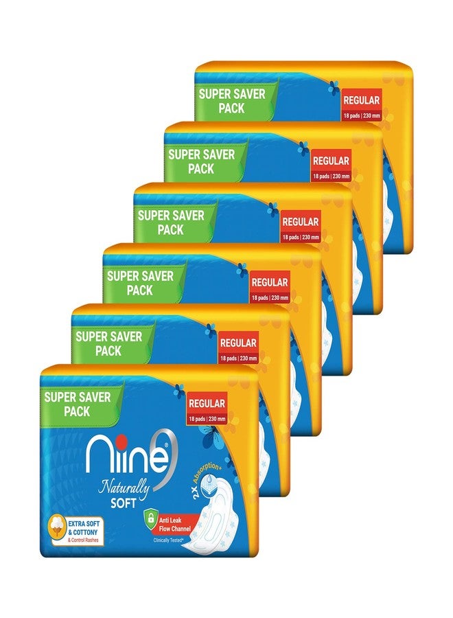 NIINE Naturally Soft Regular Sanitary Napkins for women (Pack of 6) 108 Pads - Image 1