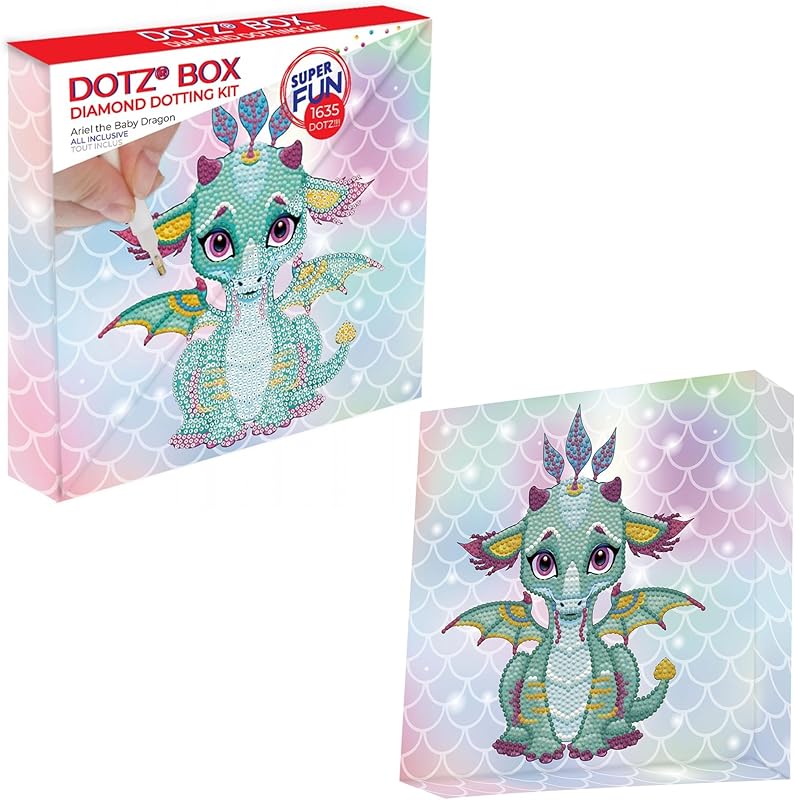 DIAMOND DOTZ Â® - Ariel The Baby Dragon Dotz Box, Partial Drill, Round Dotz, Diamond Painting Kits, Diamond Art Kits for Adults, Diamond Art Dragons, Diamond Art, Diamond Dotz Kits, 8.7"x8.7"