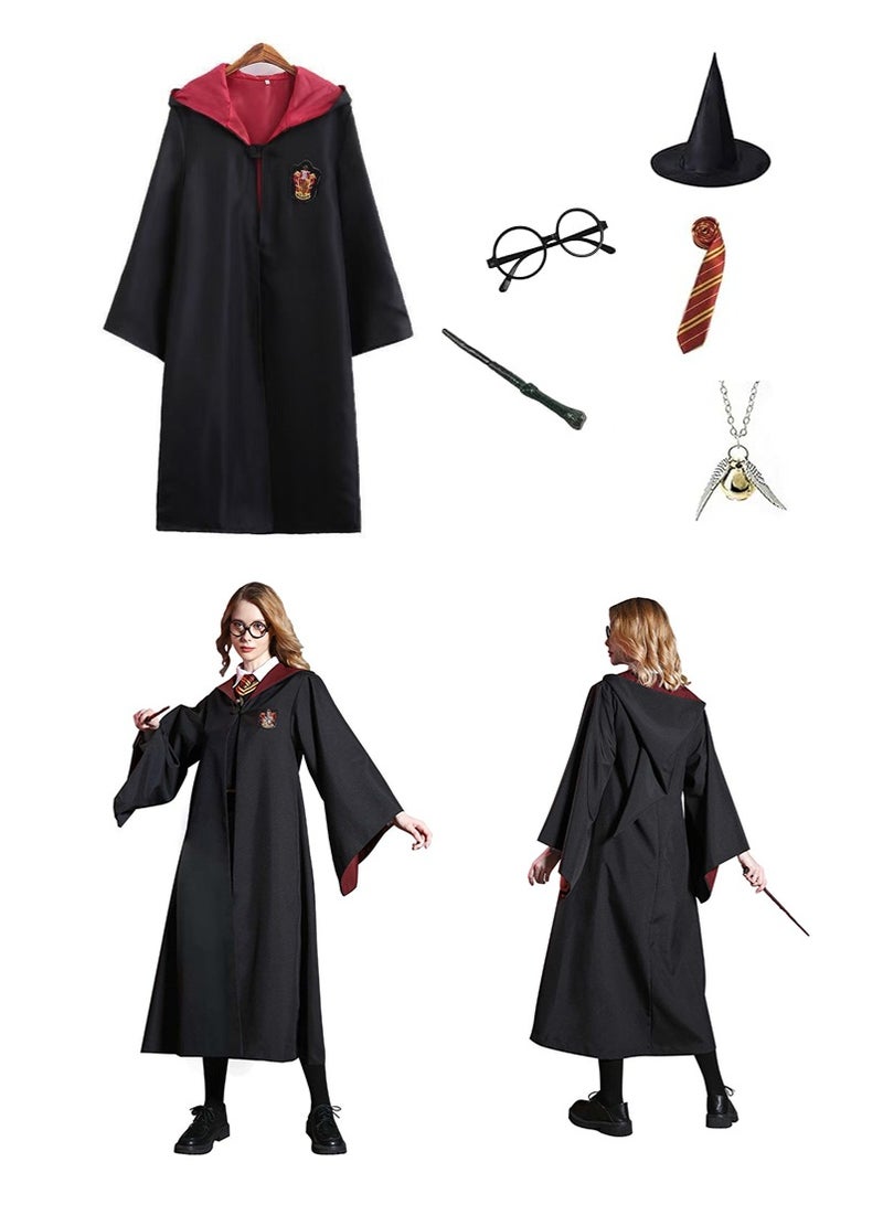 TAPIT 6PCS Magic Wizard Costume Set for Kids, Wizard Cosplay Party Costumes Set with Magic Wand, Hat, Glasses Frame, and Necklace, School Costume Robe with Cosplay Costume Accessories, for Boys and Girls (Size: 135cm)  - Image 1