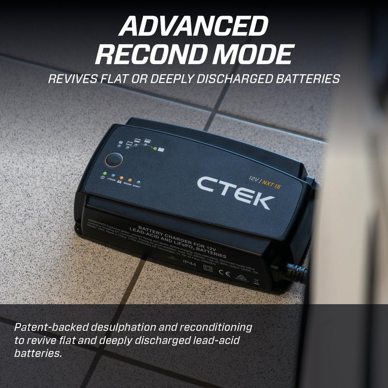 CTEK NXT 15 Smart Battery Charger 12V 15A with Lithium Compatibility and Reconditioning Mode - Image 3