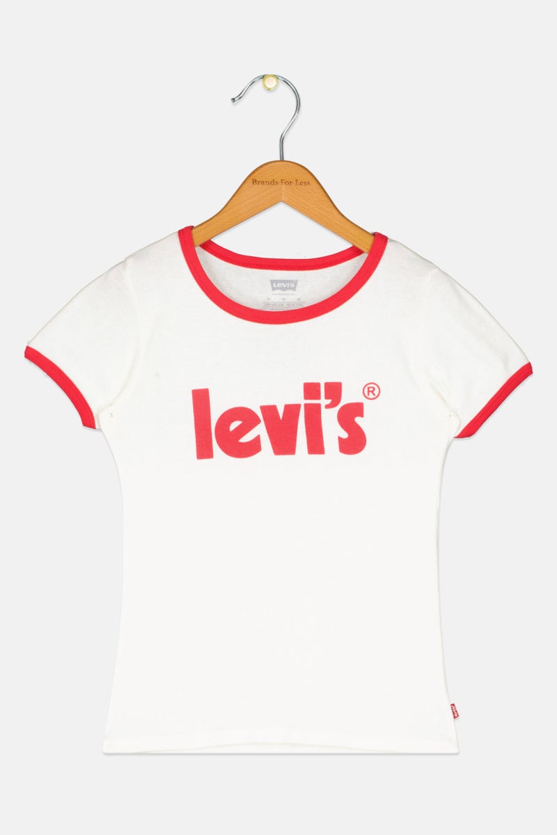 Levi's Kids Girl Round Neck Short Sleeve Brand Logo T-Shirt, Cream - Image 2