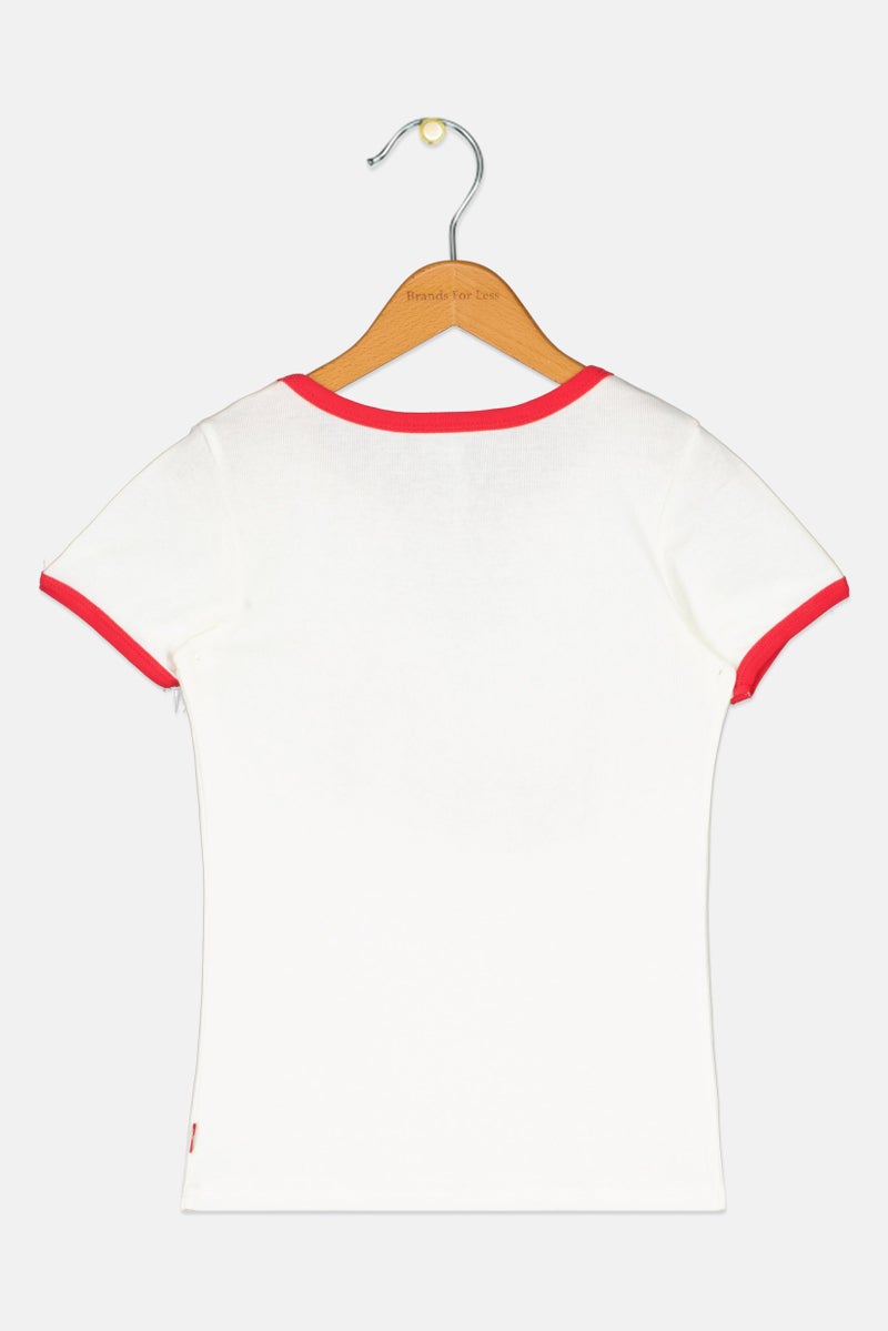 Levi's Kids Girl Round Neck Short Sleeve Brand Logo T-Shirt, Cream - Image 3
